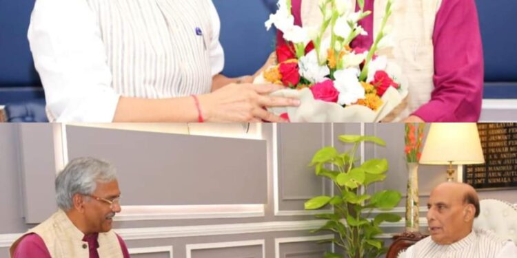 केंद्रीय रक्षा मंत्री राजनाथ से मिले -हरिद्वार सांसद त्रिवेन्द्र सिंह रावत