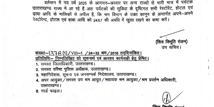 उत्तराखण्ड में 24X7 खुलेंगे रेस्टोरेंट, होटल और ढाबे, नव वर्ष पर पर्यटकों के लिए सुविधा