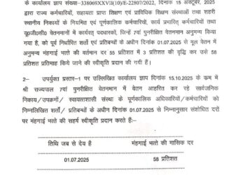 धामी सरकार का बड़ा फैसला : सातवें वेतनमान वाले कर्मचारियों का DA 55% से बढ़ाकर 58%, 1 जुलाई से प्रभावी